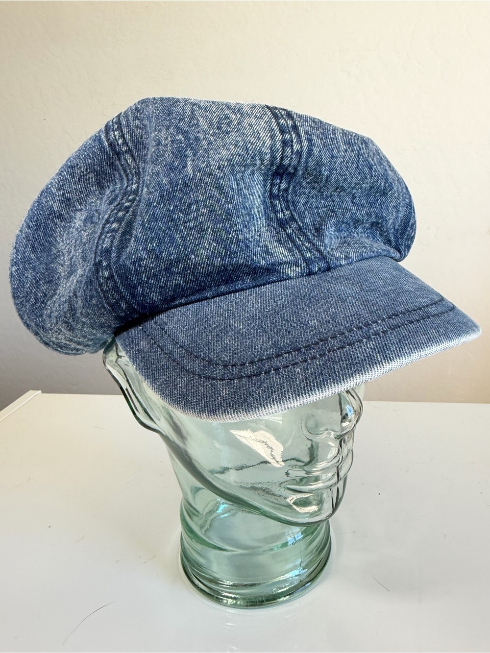 Cara Park Acid Wash Denim Newsboy Cap Baker Boy Hat One Size